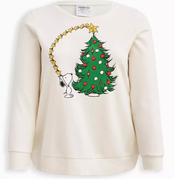 Peanuts Snoopy Cozy Fleece Christmas Tree White Sweatshirt. - Picture 16 of 16